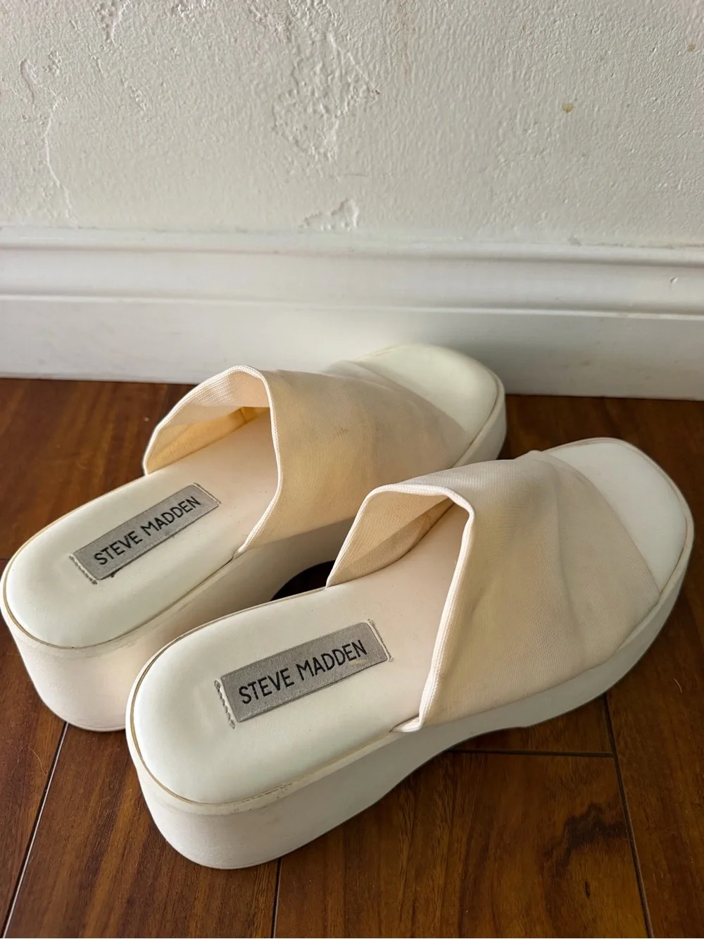Steve Madden Cream Platform Slide Sandals